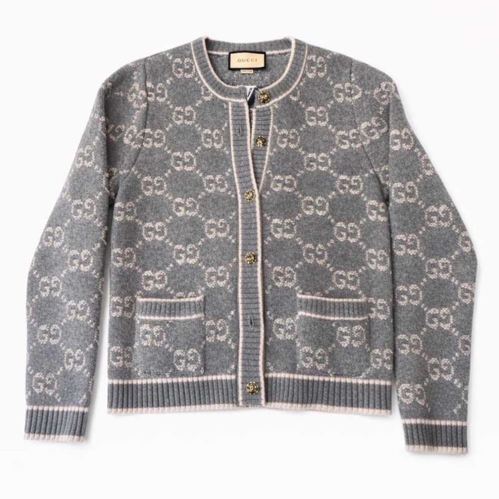 Gucci Gray Wool Sweater Missing 1 button